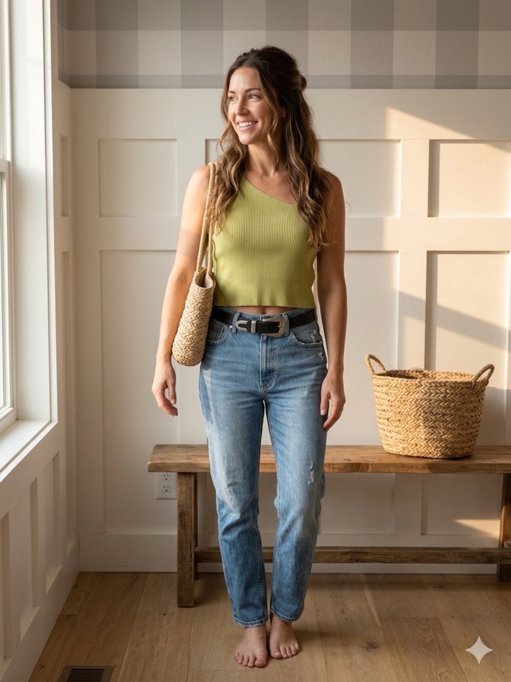Only Light Olive One-Shoulder Ribbed Cropped Tank XL
